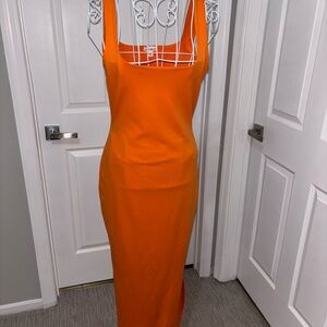 Derek Heart Vibrant Orange Midi Dress